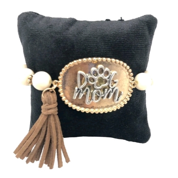 Dog Mom Stretch Viola Bracelet with Brown Tassel - Picture 3 of 4